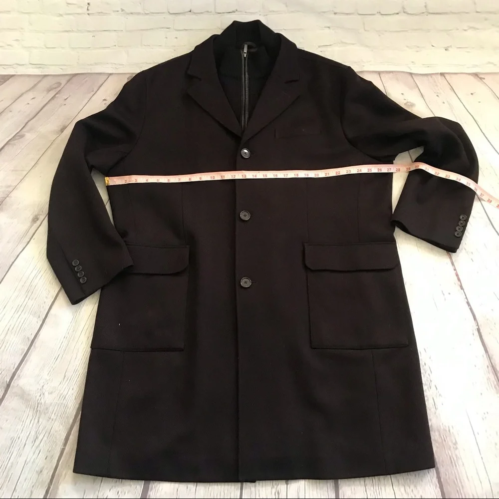 Cole Haan Wool blend Brown Double Closure Zip & Button Peacoat Sz XXL